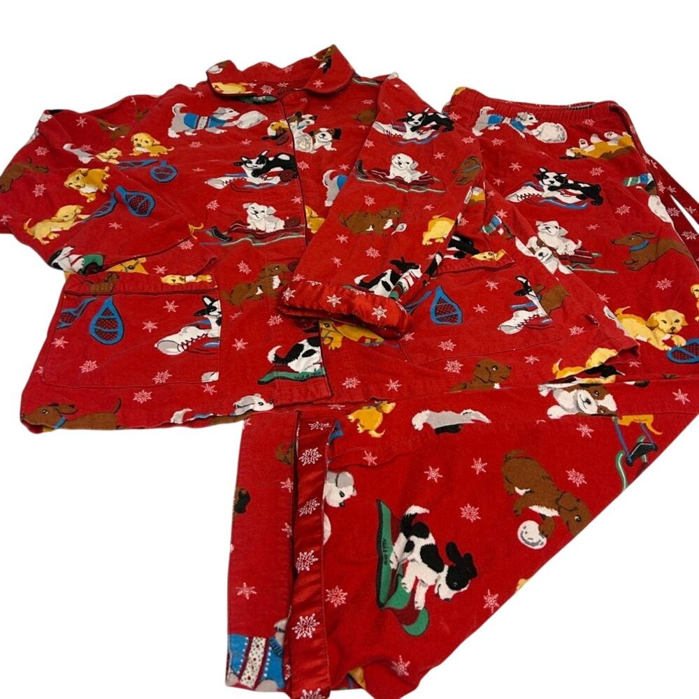 Nick & Nora Red flannel Christmas pajama set puppy dog and winter print sz xl